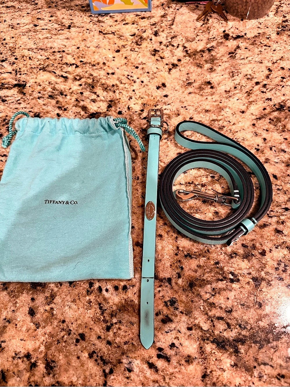 Tiffany & Co. Leather Pet Collar and Leash Set. Tiffany Blue